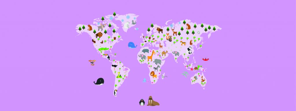 Mapa del mundo para niños con fondo rosa