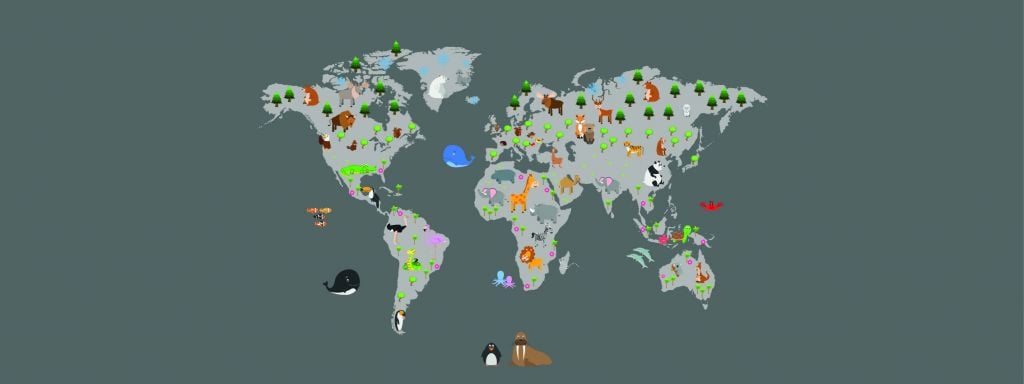 Mapa del mundo para niños con fondo gris